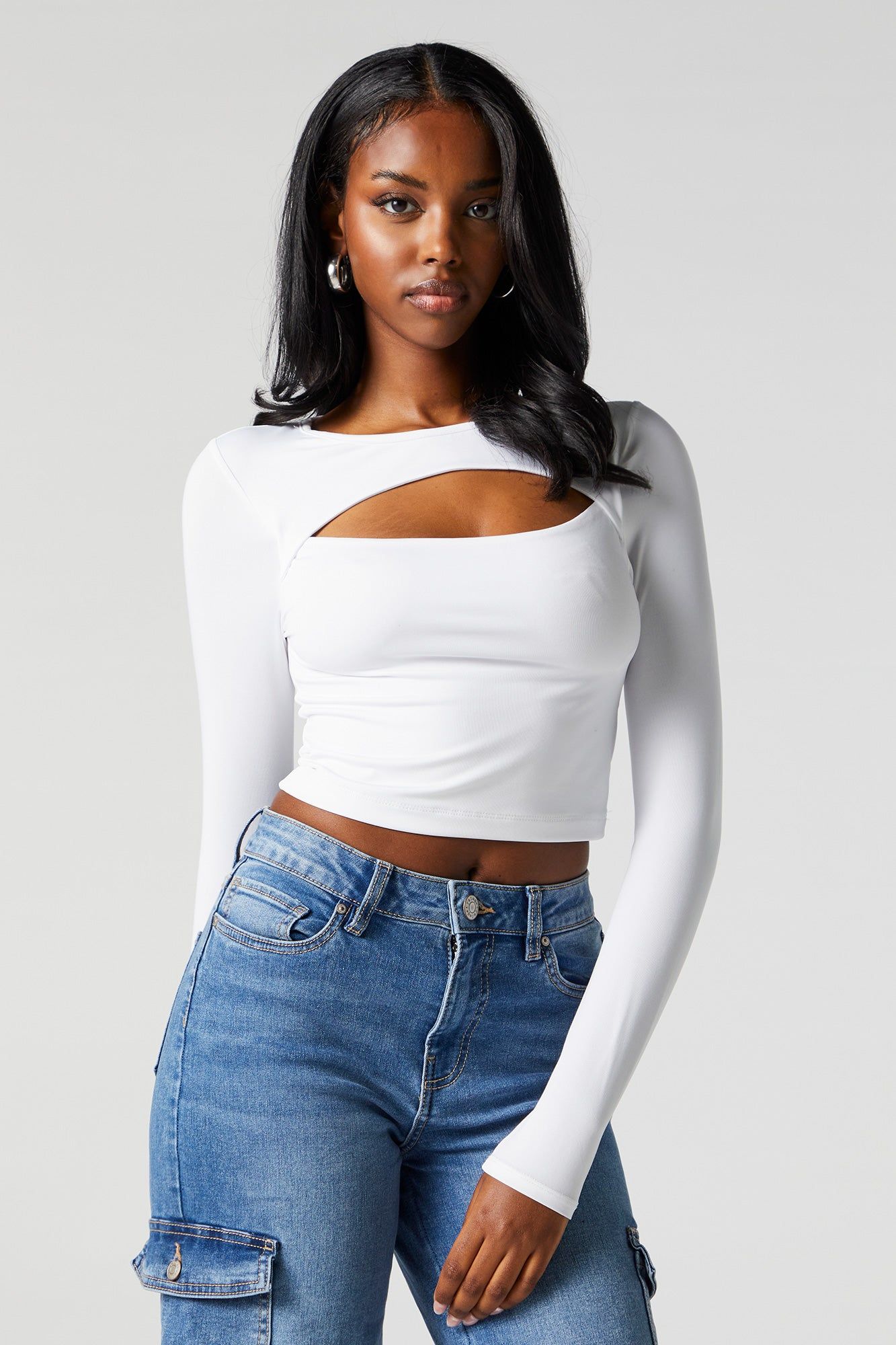 Contour Cut Out Long Sleeve Top sold by Urban Planet