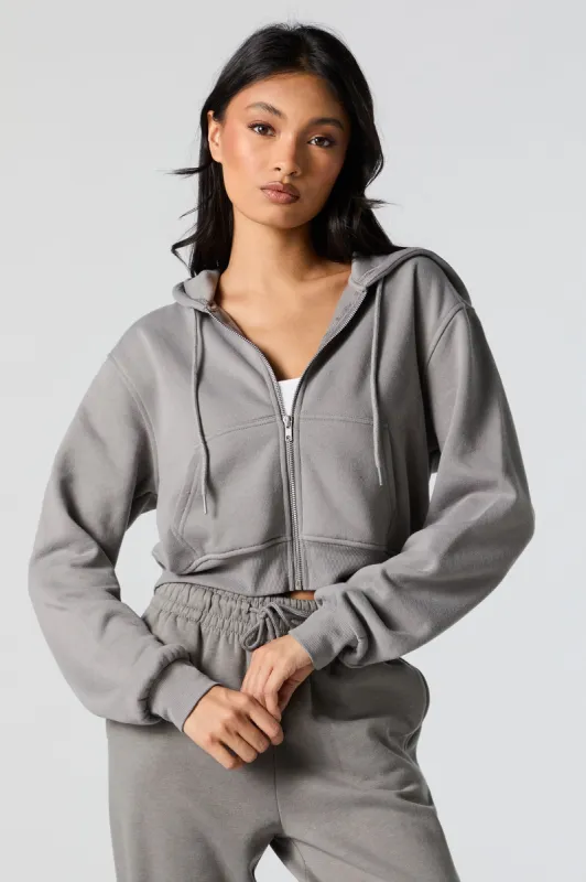 Fleece Zip-Up Cropped Hoodie sold by Urban Planet