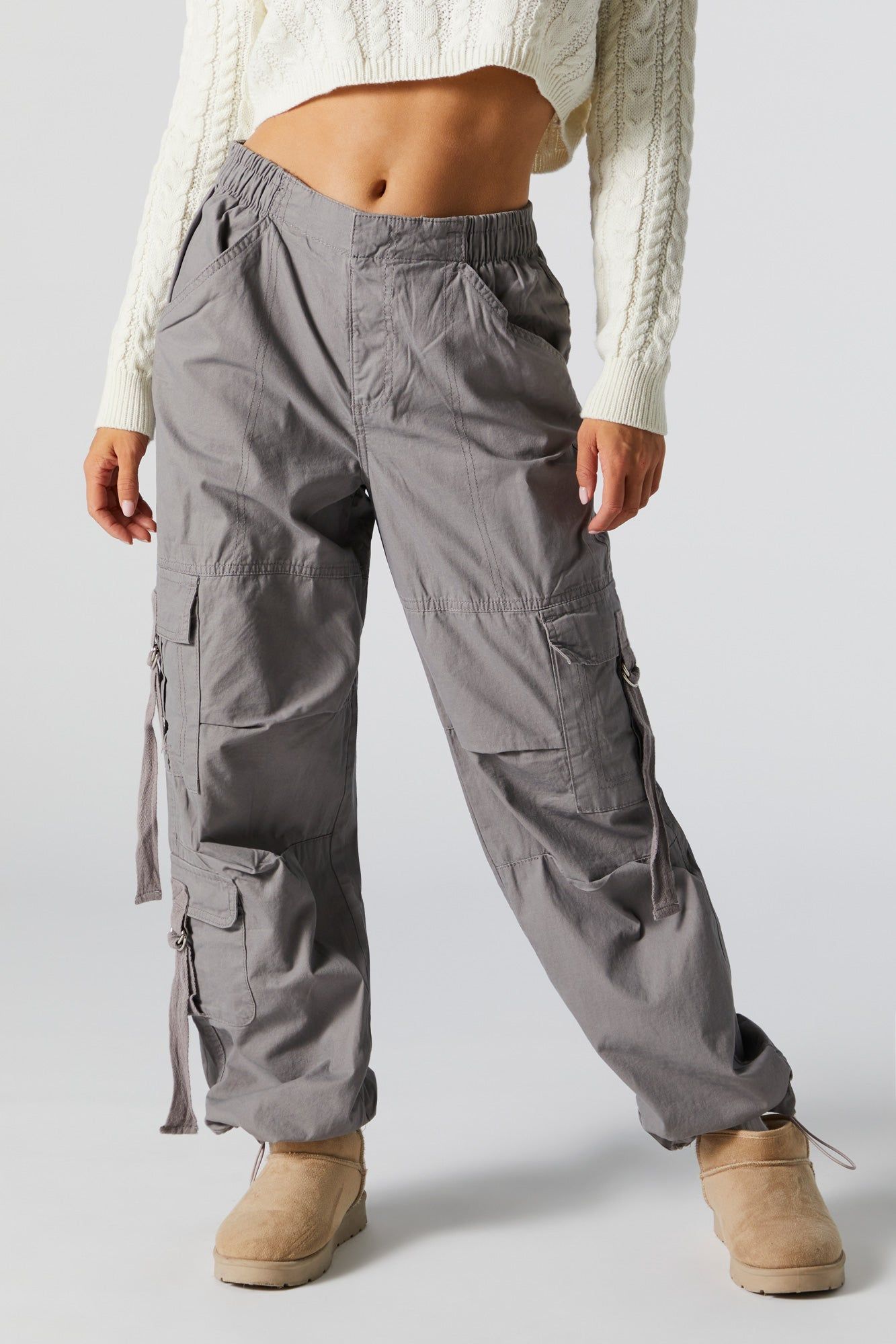Pantalon cargo parachute gris à poches multiples en toile sold by Urban Planet product image thumbnail 3