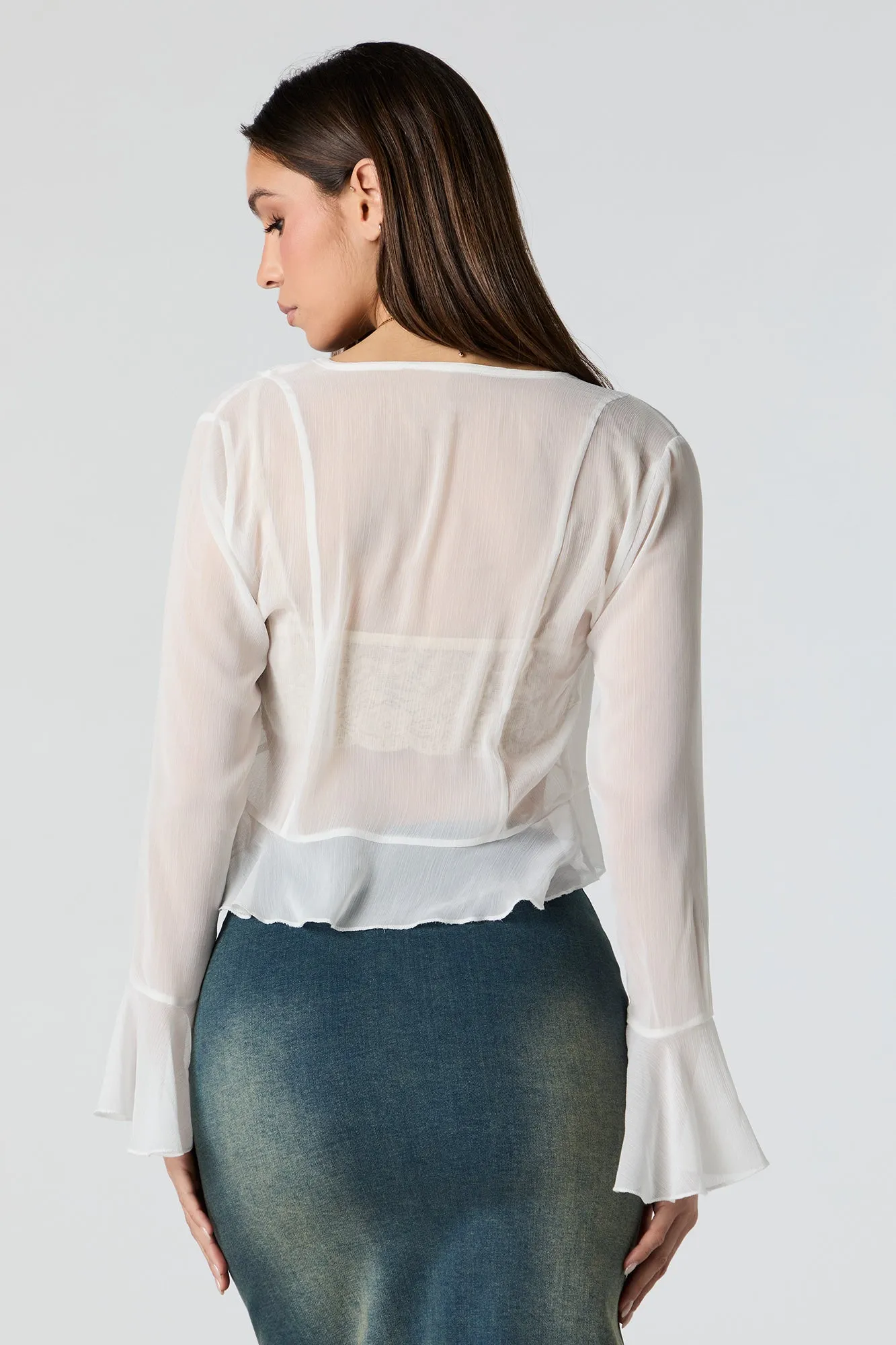 Haut à manches longues en filet froissé sold by Urban Planet product image thumbnail 2