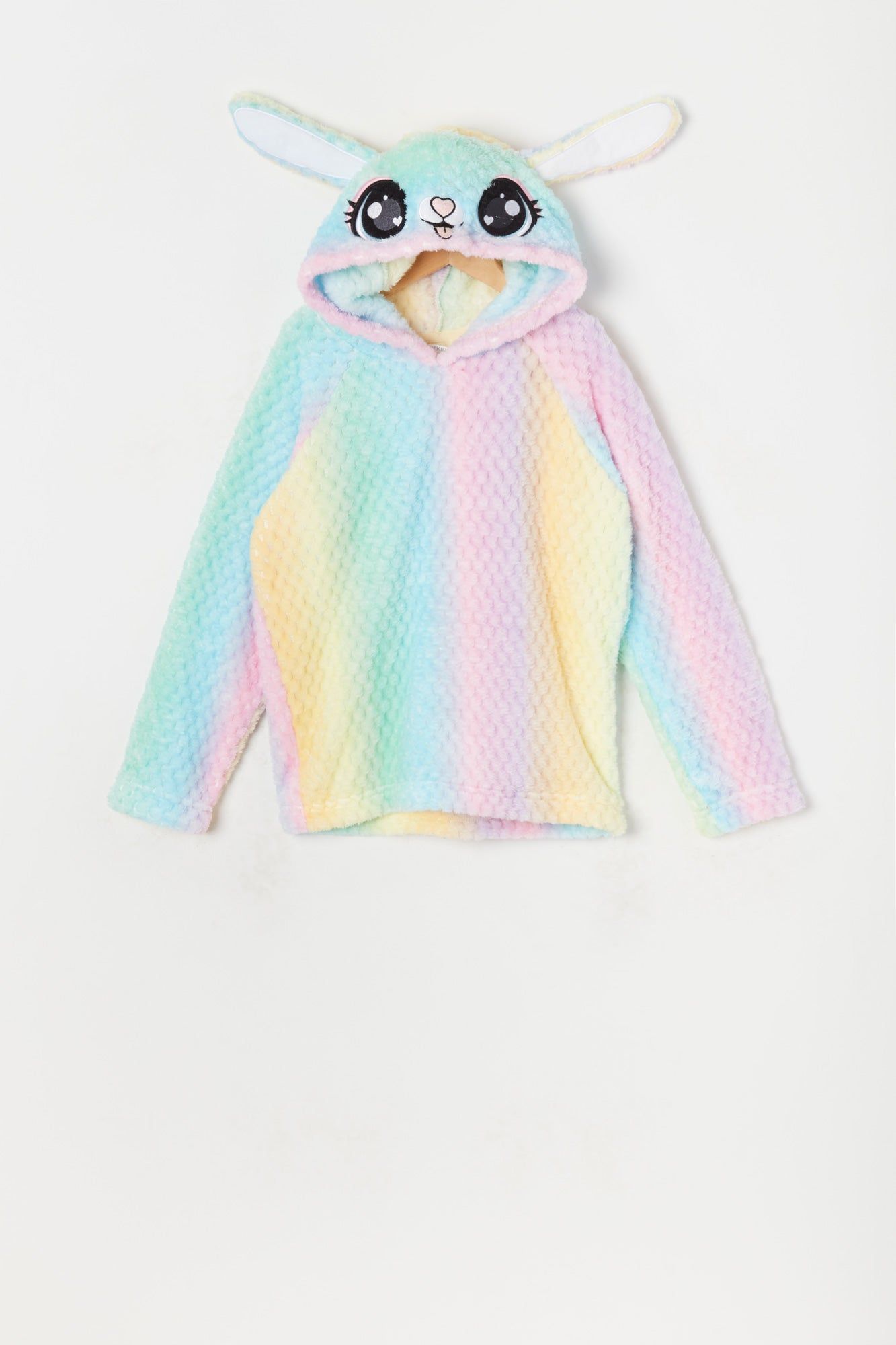 Girls Plush Rainbow Print Bunny Critter Hoodie sold by Urban Planet