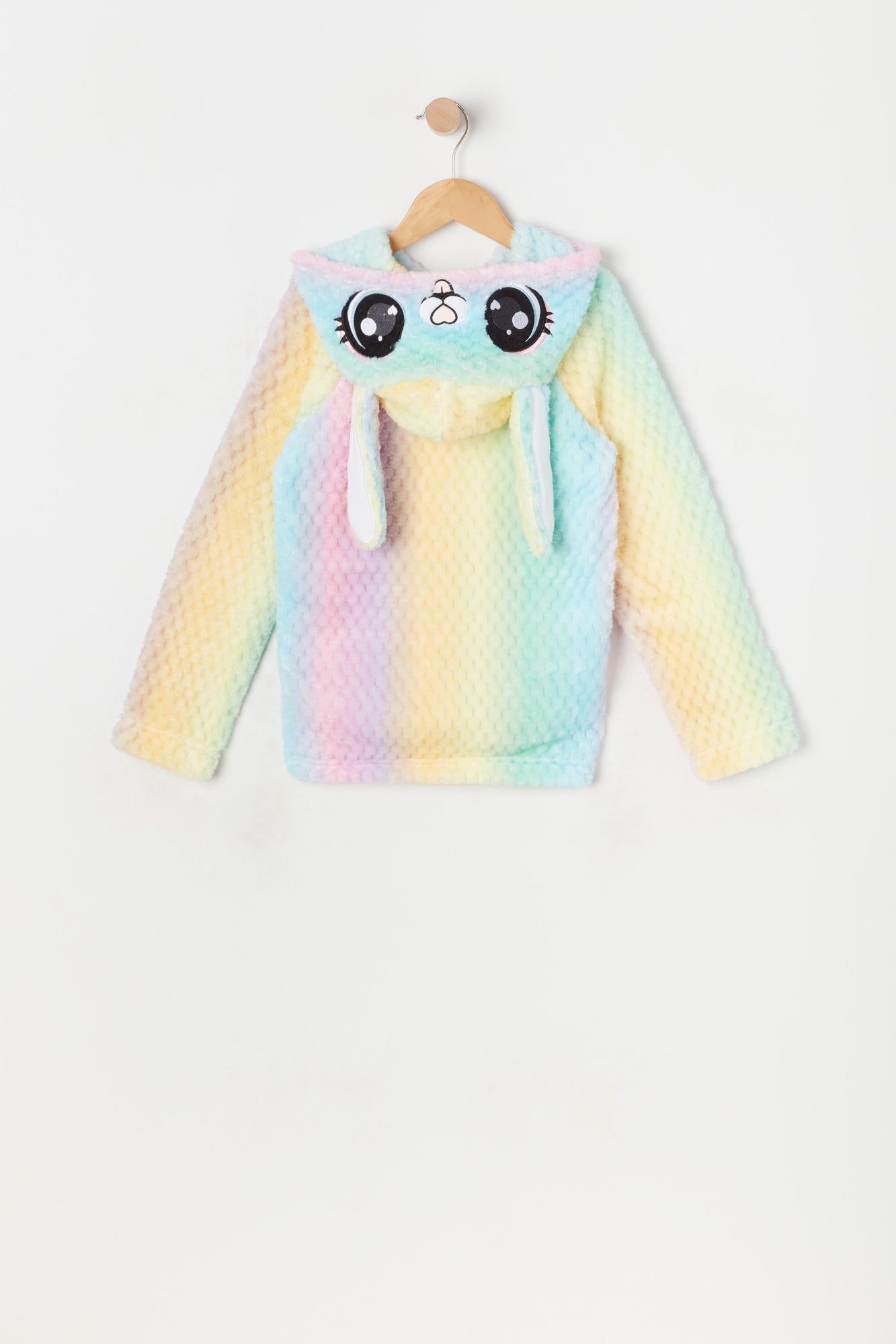 Girls Plush Rainbow Print Bunny Critter Hoodie sold by Urban Planet product image thumbnail 2