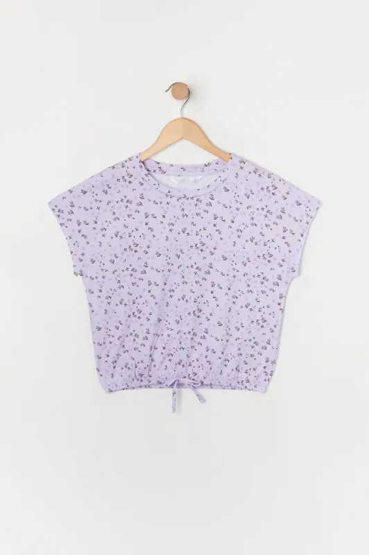 Girls Purple Floral Print Front Tie Top made by Urban Planet
