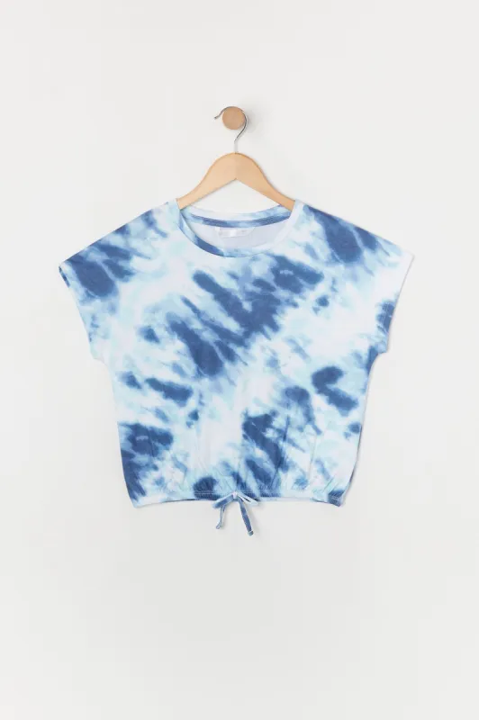 Girls Blue Tie Dye Print Front Tie Top made by Urban Planet