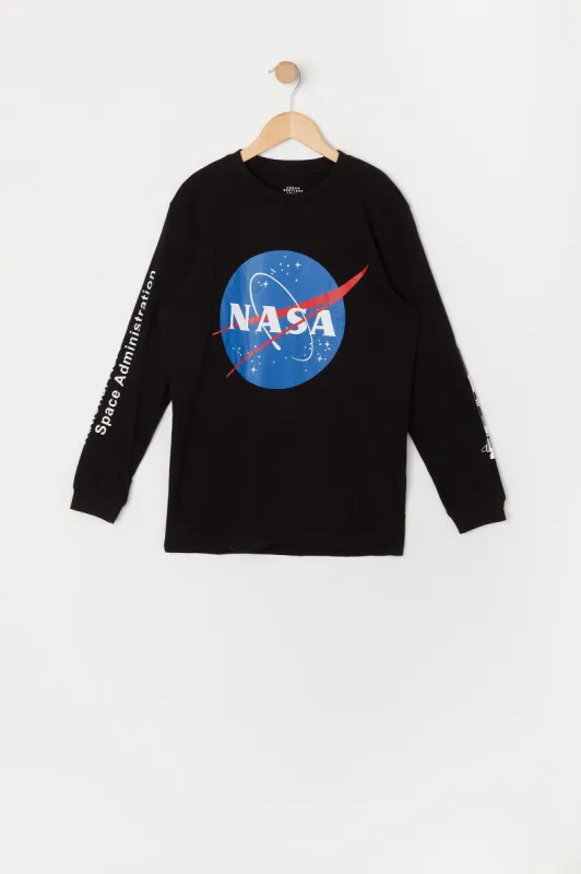 Boys Black NASA Graphic Long Sleeve Top sold by Urban Planet