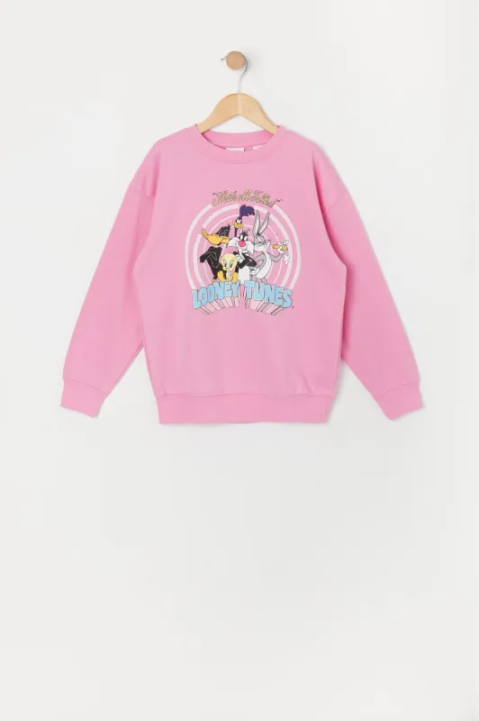 Girls Pink Looney Tunes Fleece Sweatshirt sold by Urban Planet
