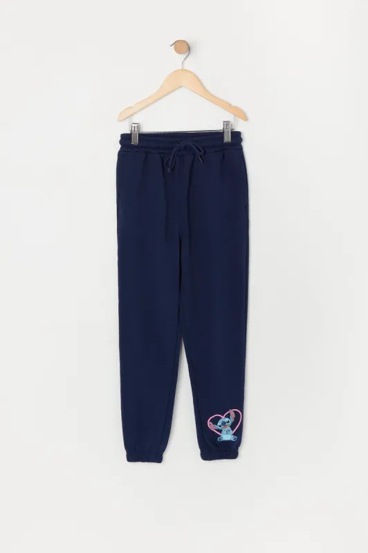 Girls Dark Blue Stitch Graphic Fleece Jogger sold by Urban Planet