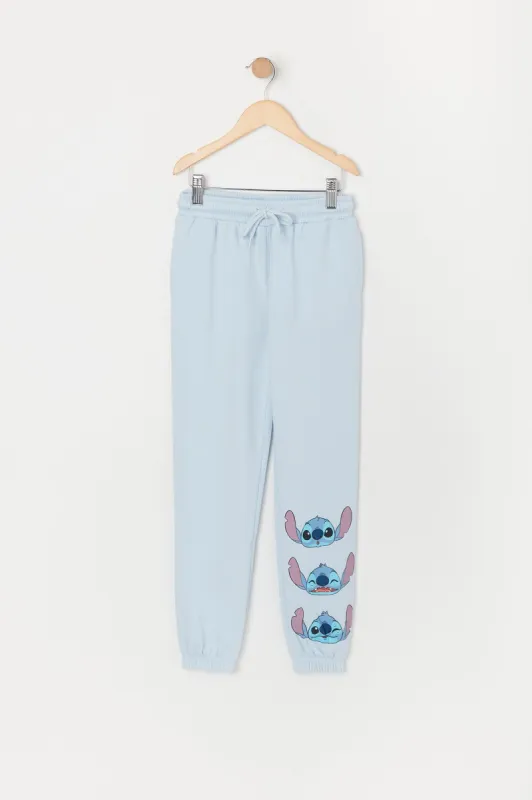 Girls Light Blue Stitch Graphic Fleece Jogger sold by Urban Planet