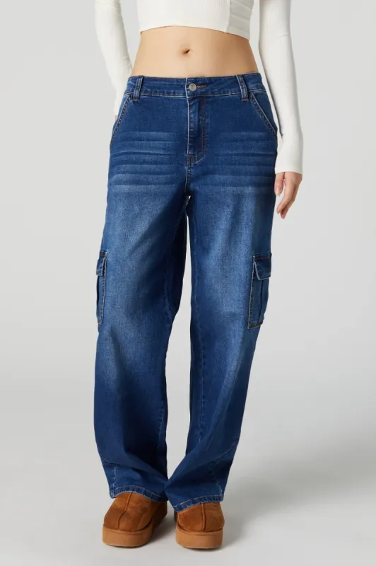 Jean cargo à jambe large délavé foncé sold by Urban Planet