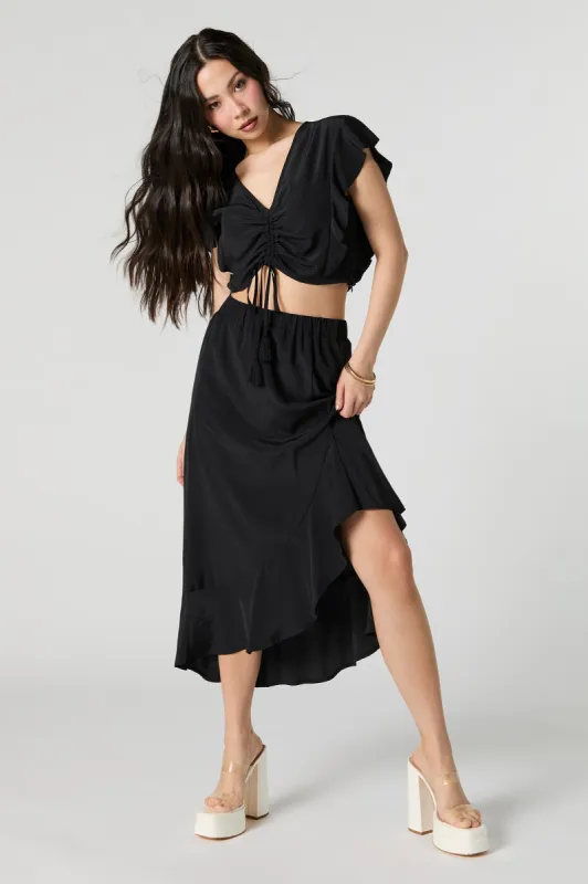 Asymmetrical Ruffled Midi Skirt sold by Urban Planet