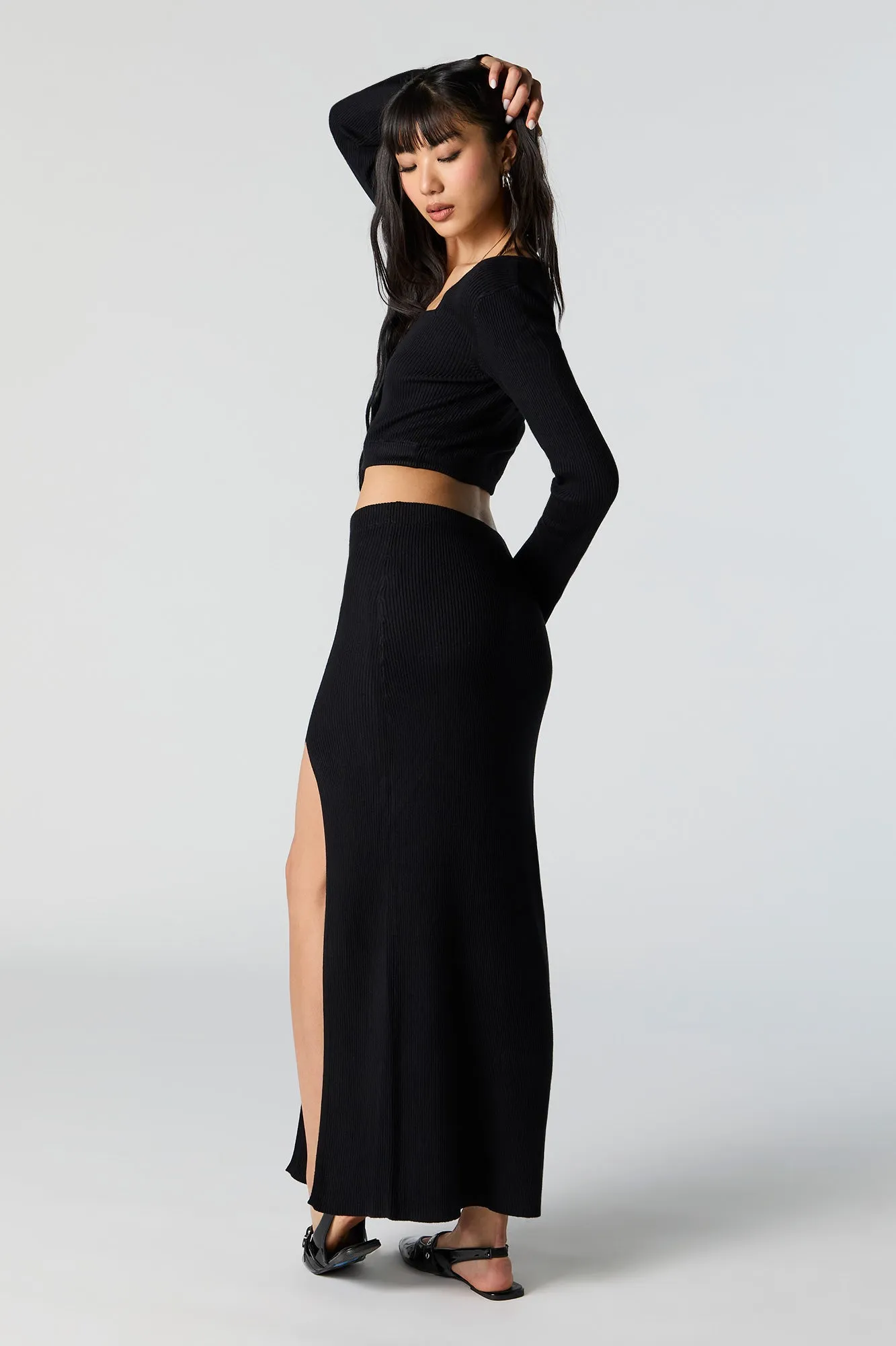 Ribbed Knit Slit Maxi Skirt sold by Urban Planet product image thumbnail 3