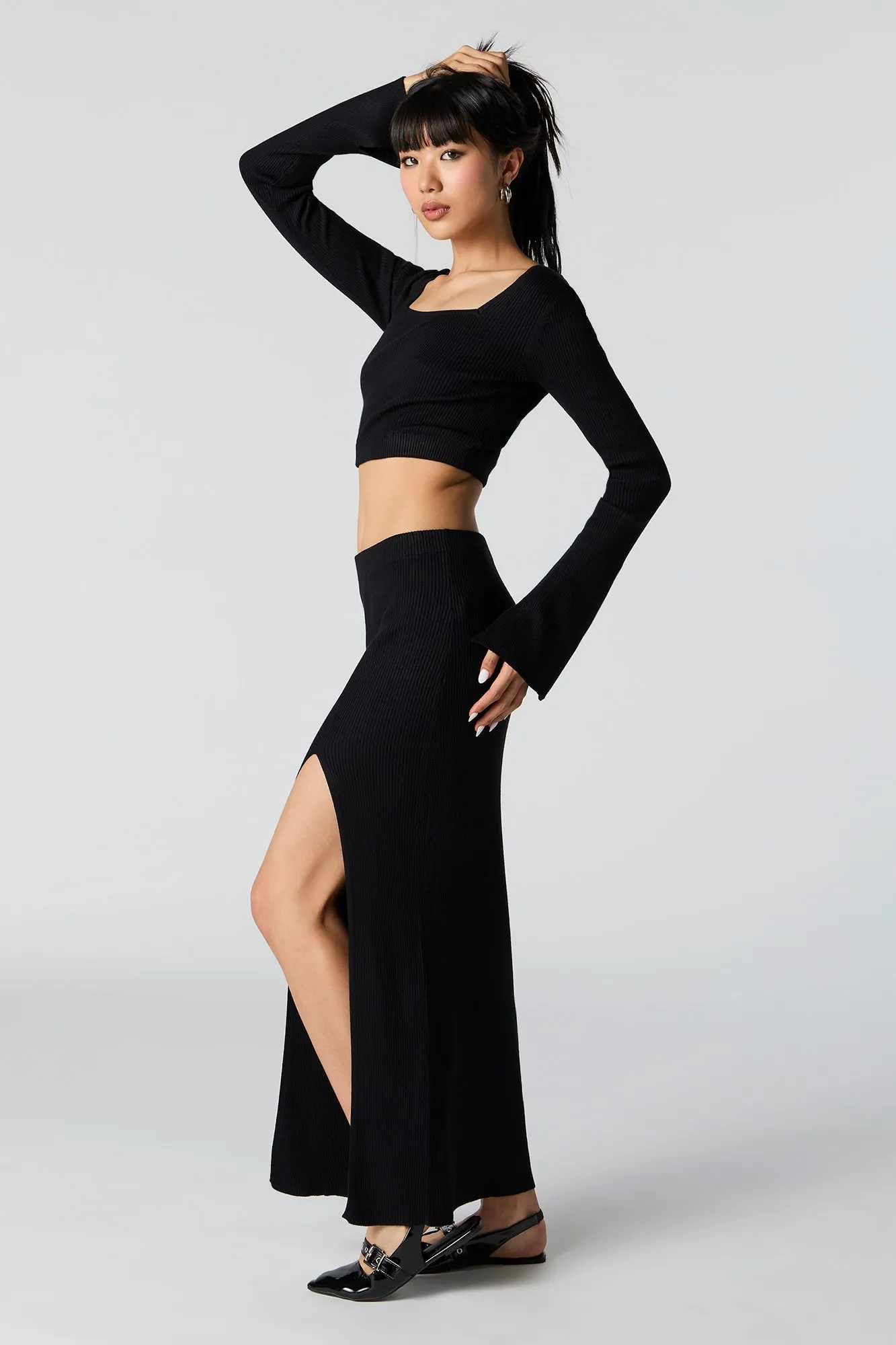 Ribbed Knit Slit Maxi Skirt sold by Urban Planet product image thumbnail 2