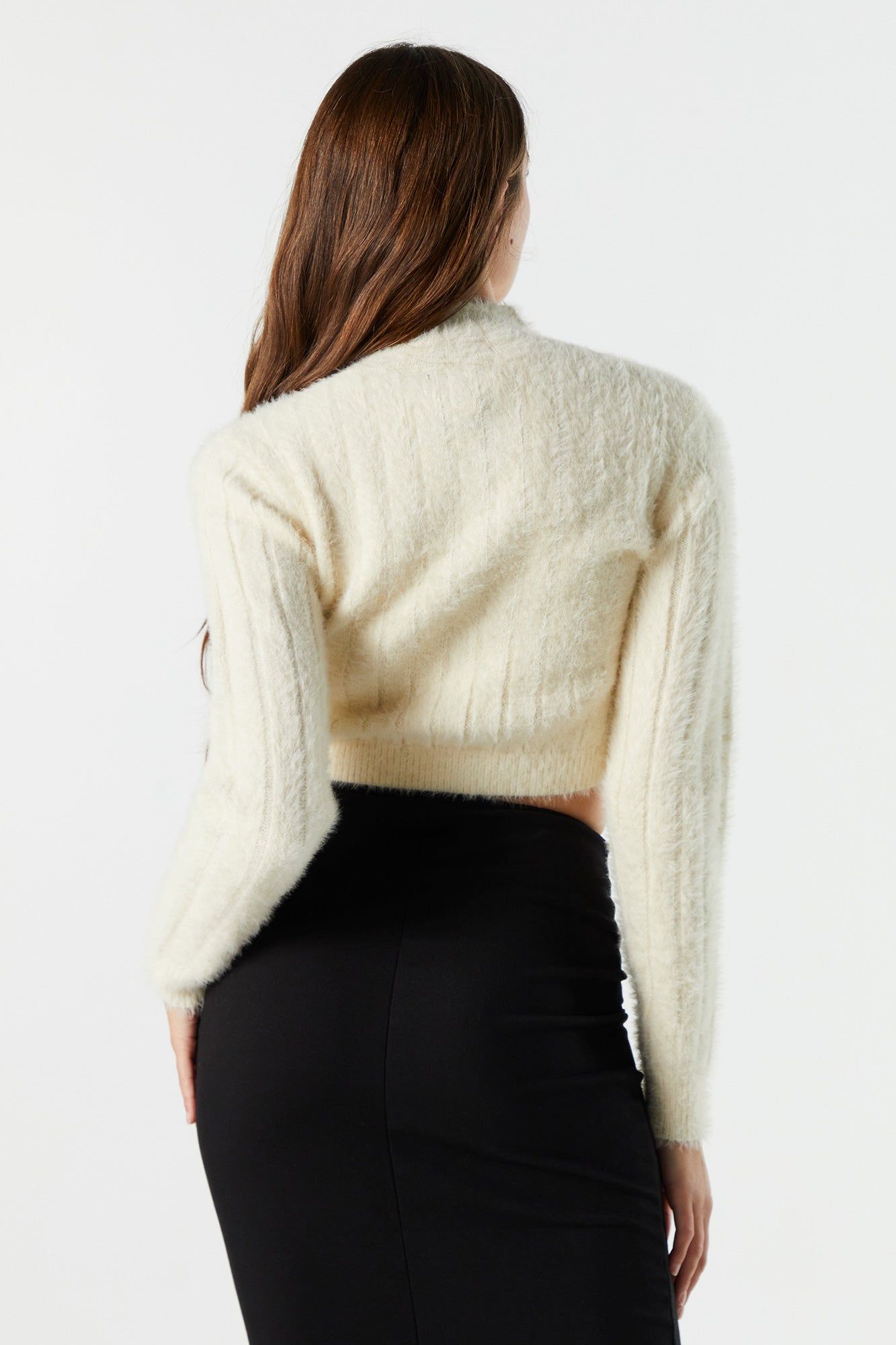 Fuzzy Ribbed Knit Mock Neck Sweater sold by Urban Planet product image thumbnail 2