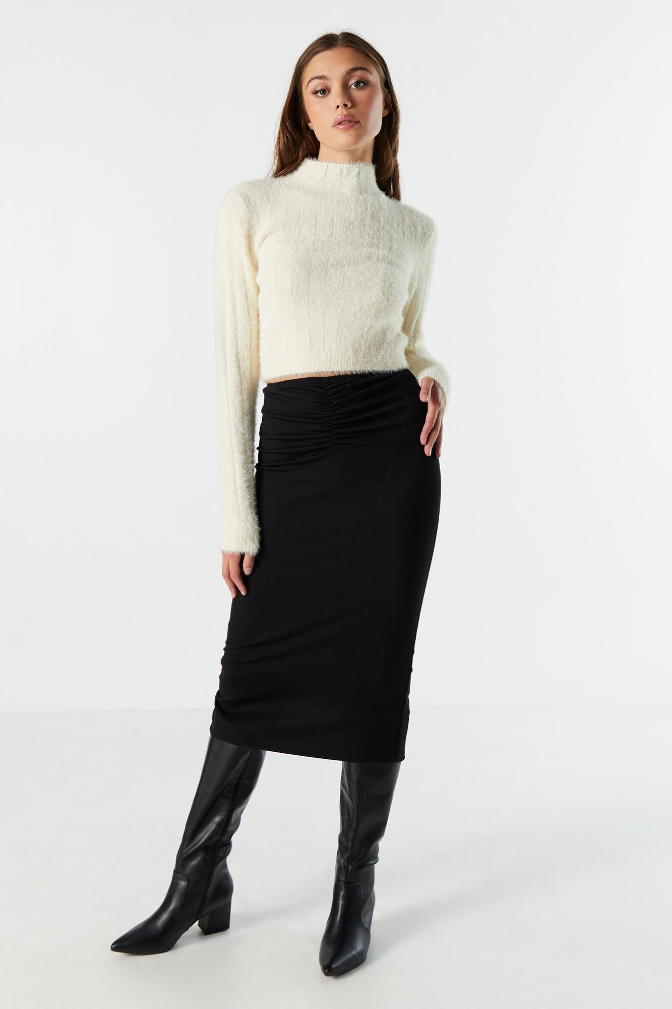 Fuzzy Ribbed Knit Mock Neck Sweater sold by Urban Planet product image thumbnail 4