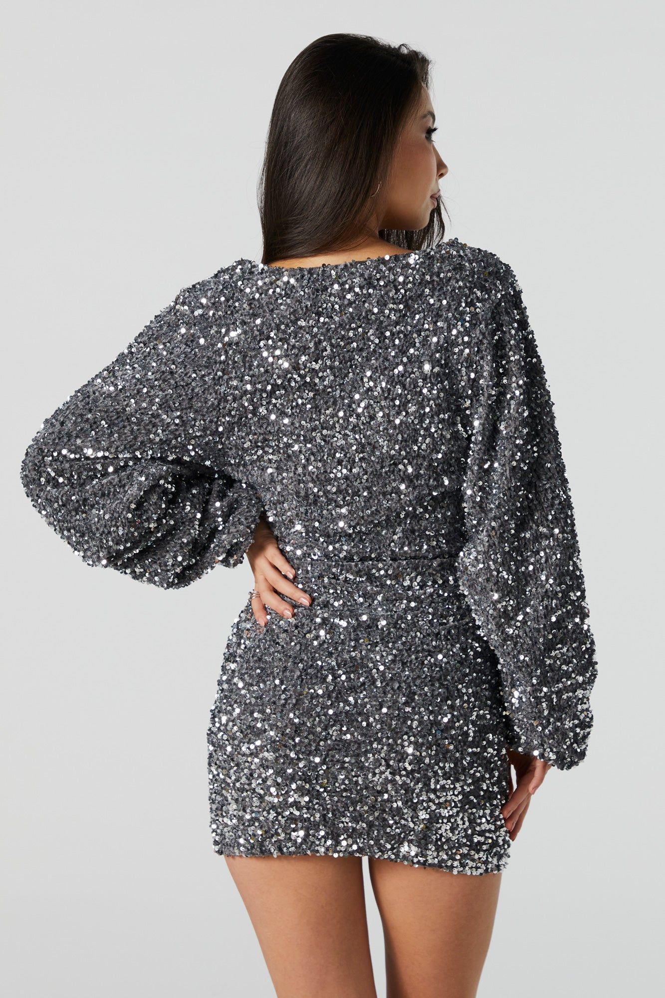 Sequin V-Neck Long Sleeve Mini Dress sold by Urban Planet product image thumbnail 3