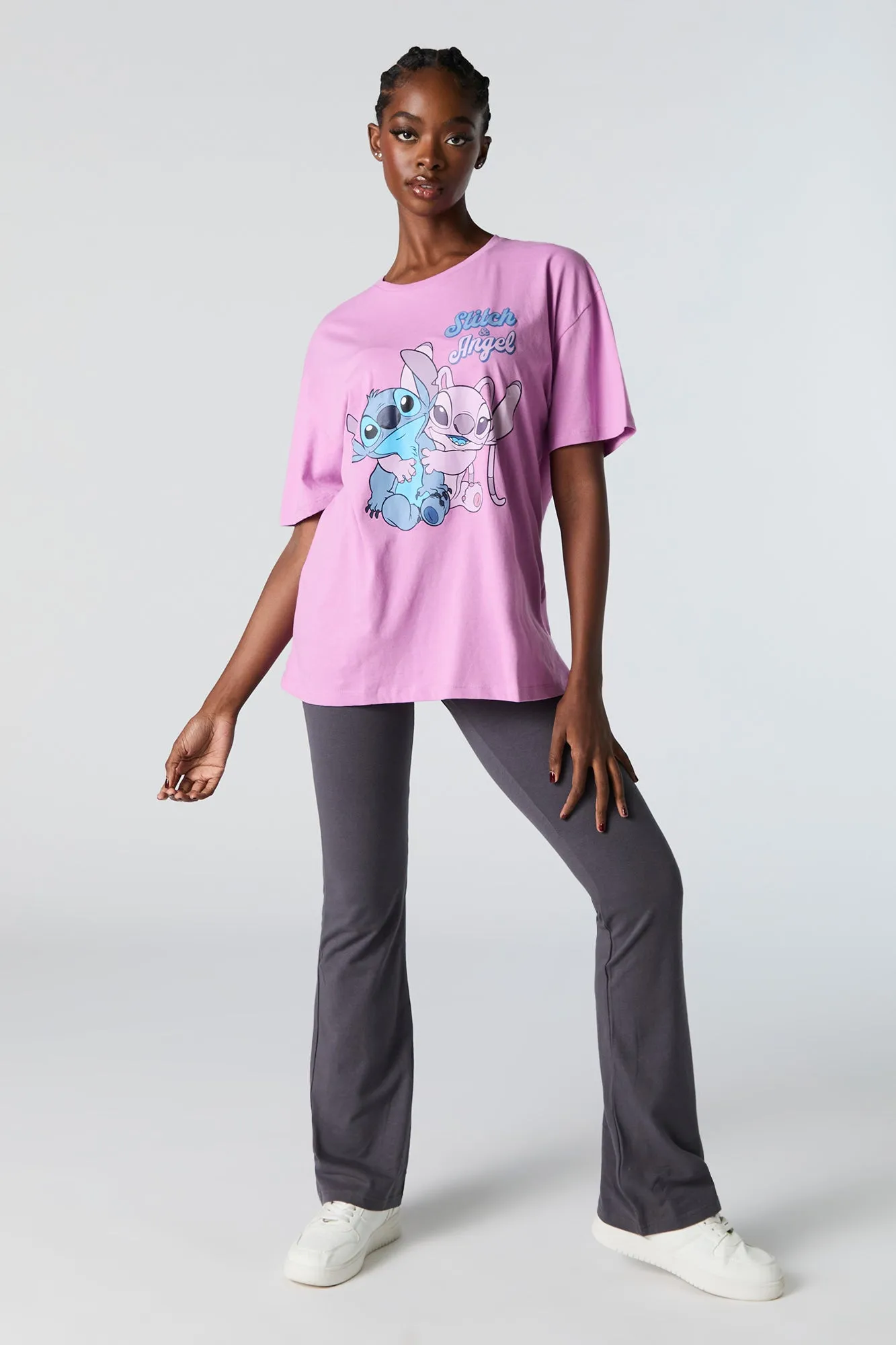 Stitch and Angel Graphic Pink Boyfriend T-Shirt sold by Urban Planet product image thumbnail 2