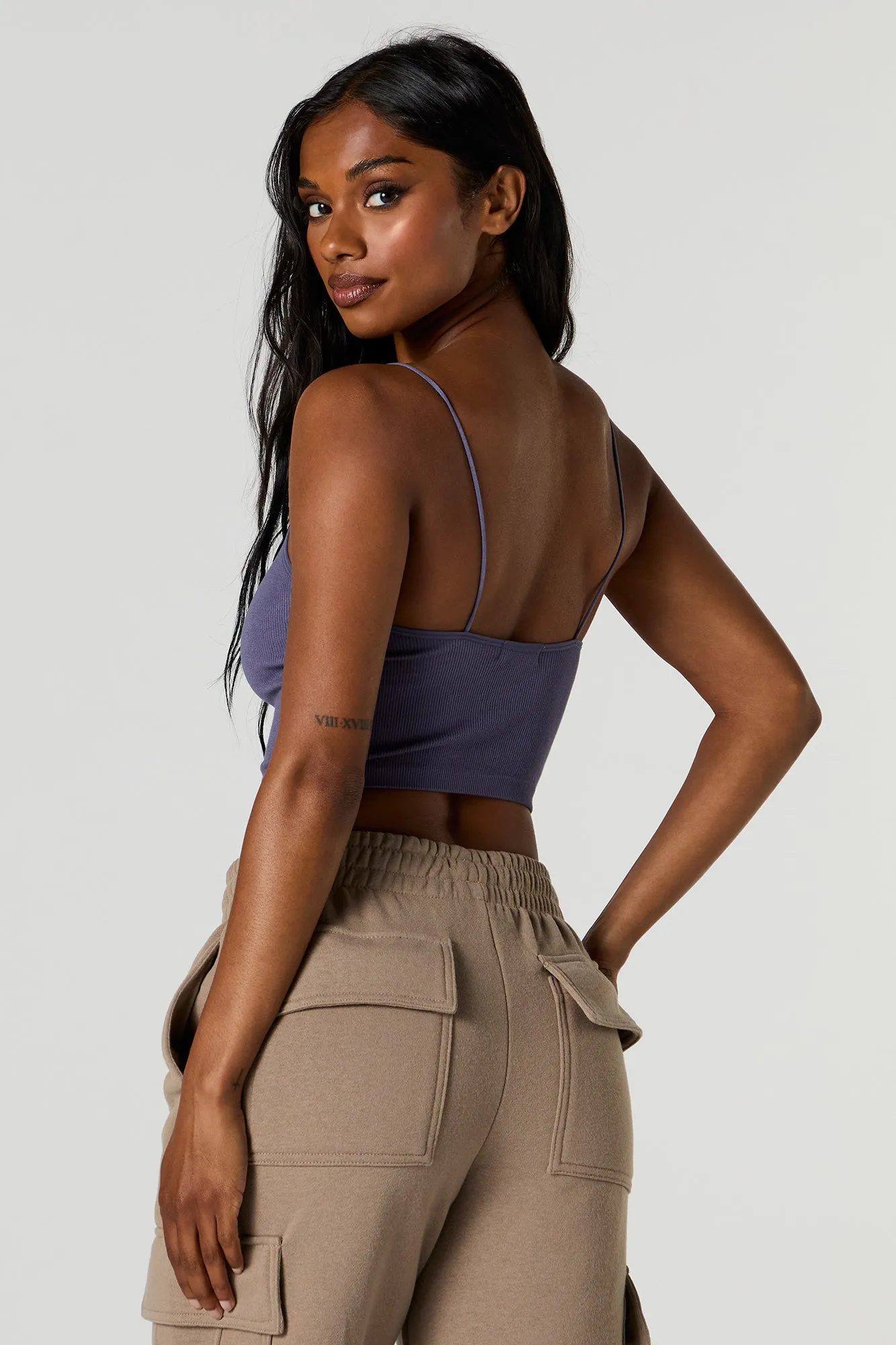 Camisole côtelé courte sans couture à bretelles ultraminces sold by Urban Planet product image thumbnail 2