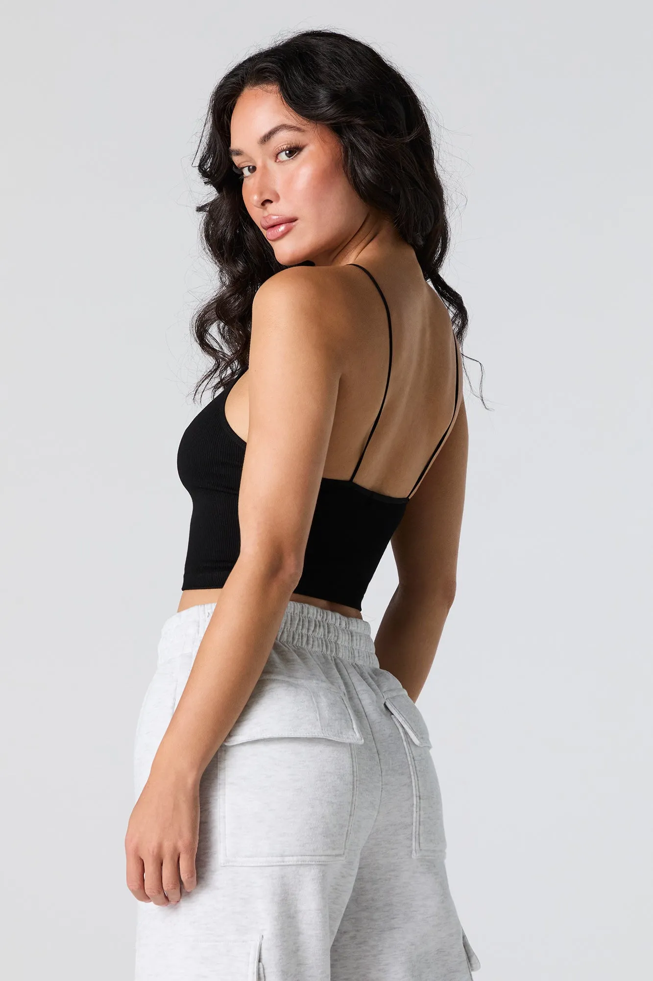 Camisole côtelé courte sans couture à bretelles ultraminces sold by Urban Planet product image thumbnail 5