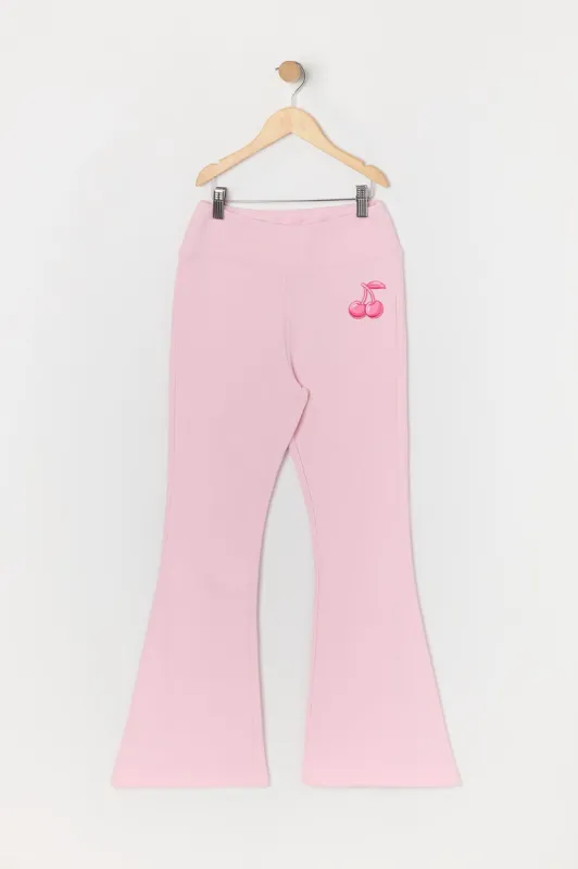 Girls Cherry Embroidered Fleece Flare Pant sold by Urban Planet