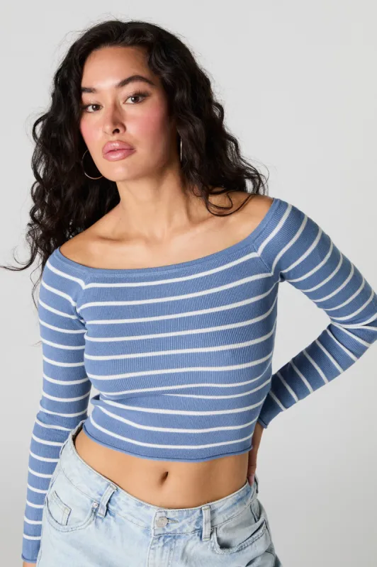 Haut rayé à manches longues avec encolure bateau sold by Urban Planet