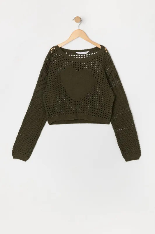 Chandail en tricot ajouré à imprimé Coeur pour fille sold by Urban Planet