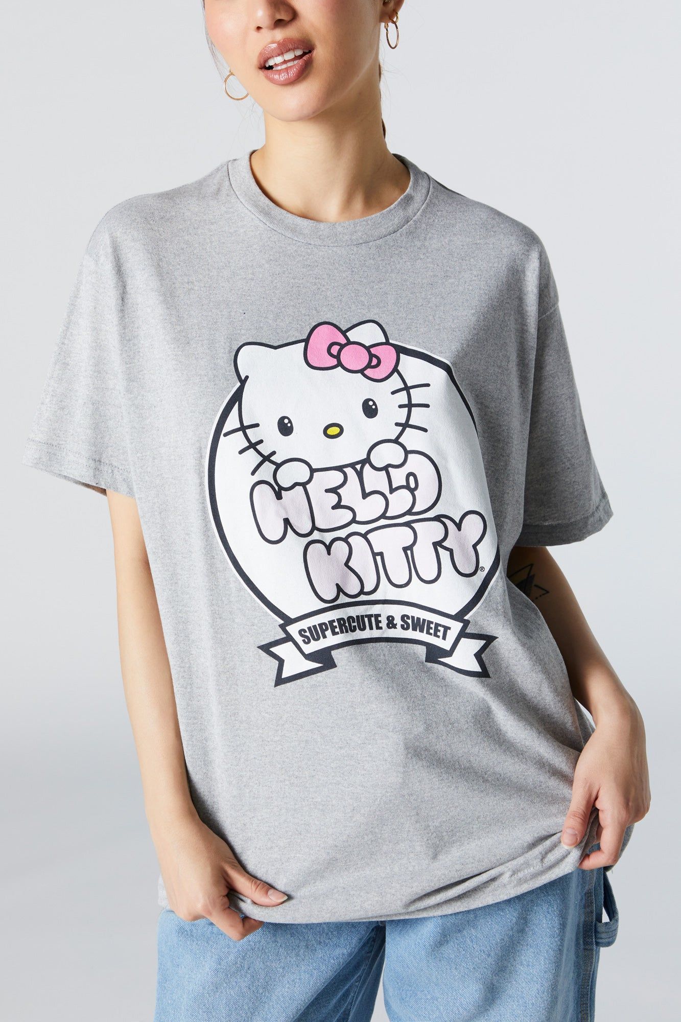 Grey Hello Kitty Graphic Boyfriend T-Shirt sold by Urban Planet product image thumbnail 4
