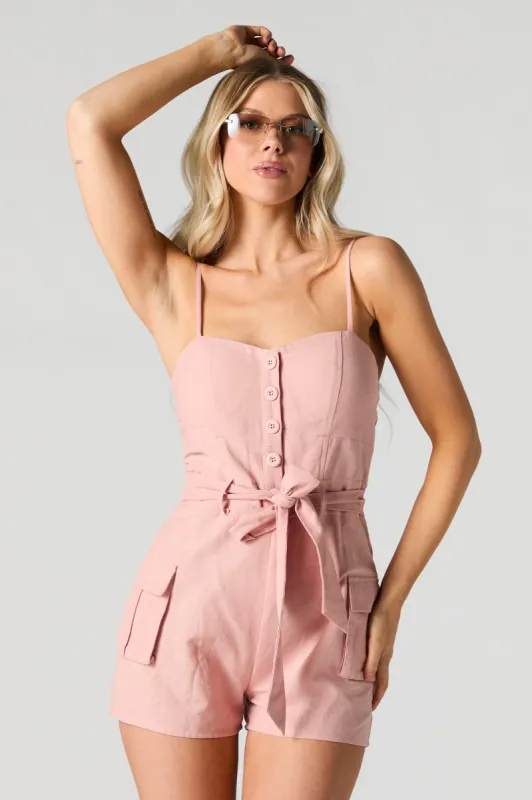 Belted Buttoned Romper sold by Urban Planet