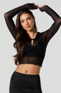 Mesh Cut Out Long Sleeve Crop Top sold by Urban Planet