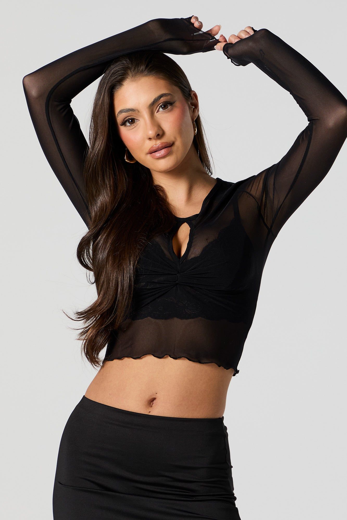 Mesh Cut Out Long Sleeve Crop Top sold by Urban Planet product image thumbnail 4