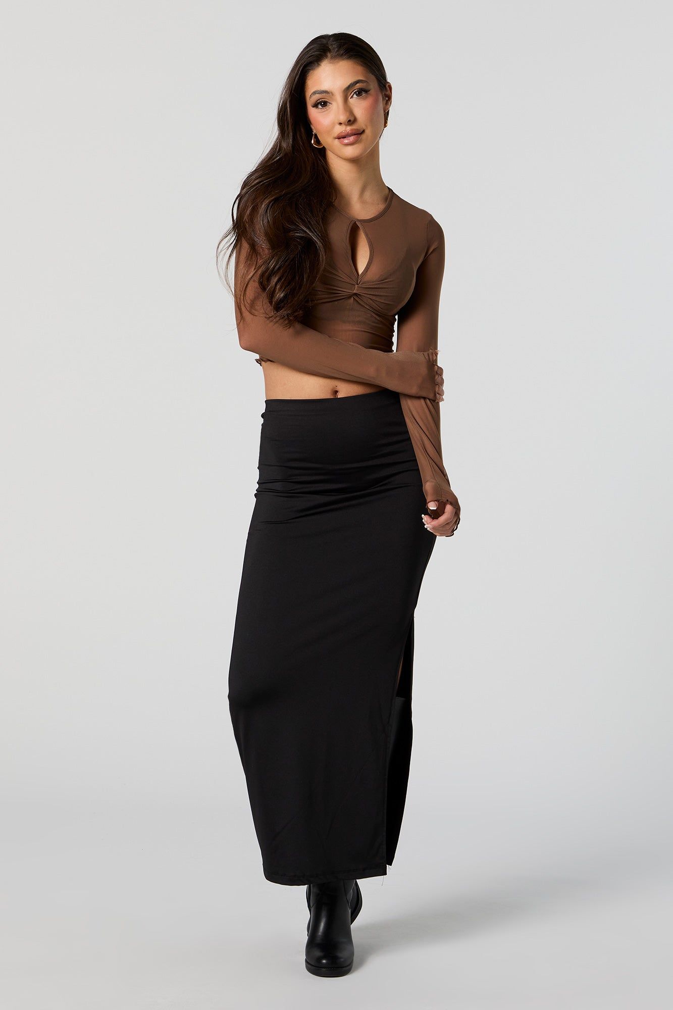 Mesh Cut Out Long Sleeve Crop Top sold by Urban Planet product image thumbnail 3