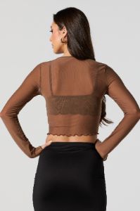 Mesh Cut Out Long Sleeve Crop Top sold by Urban Planet
