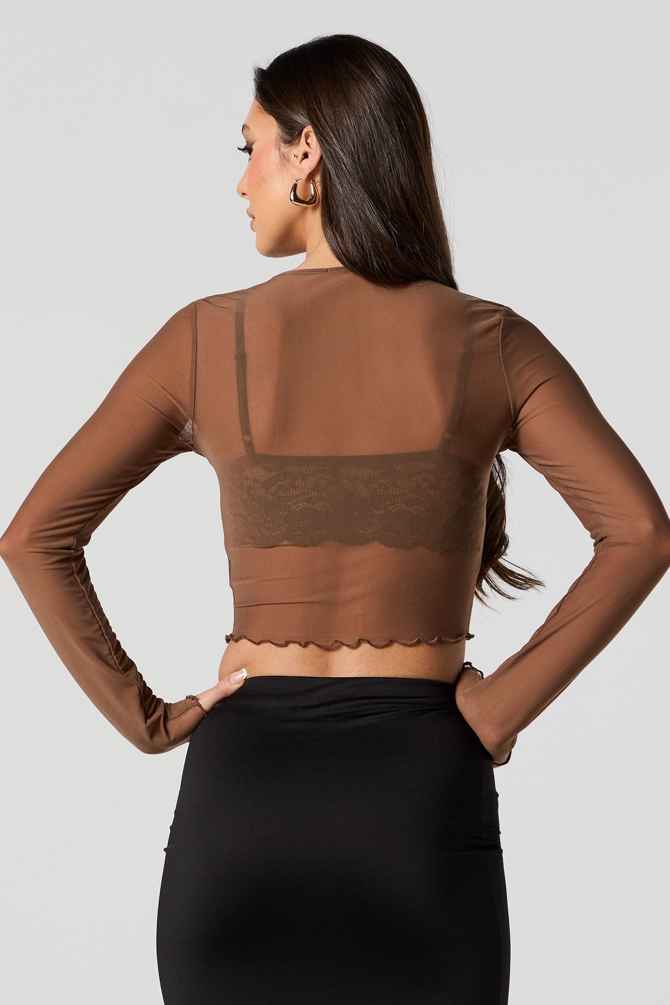 Mesh Cut Out Long Sleeve Crop Top sold by Urban Planet product image thumbnail 2