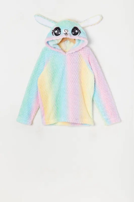 Girls Plush Rainbow Print Bunny Critter Hoodie sold by Urban Planet