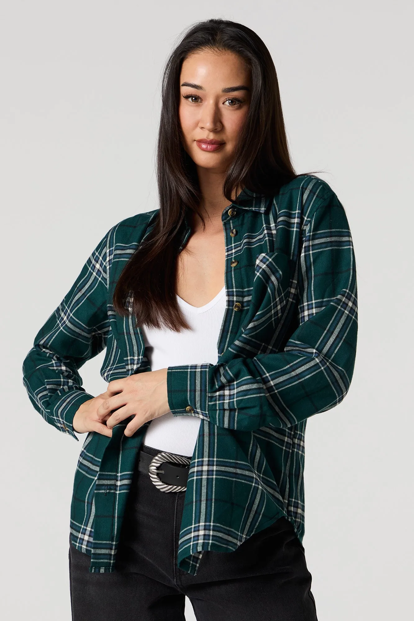 Plaid Button-Up Top sold by Urban Planet