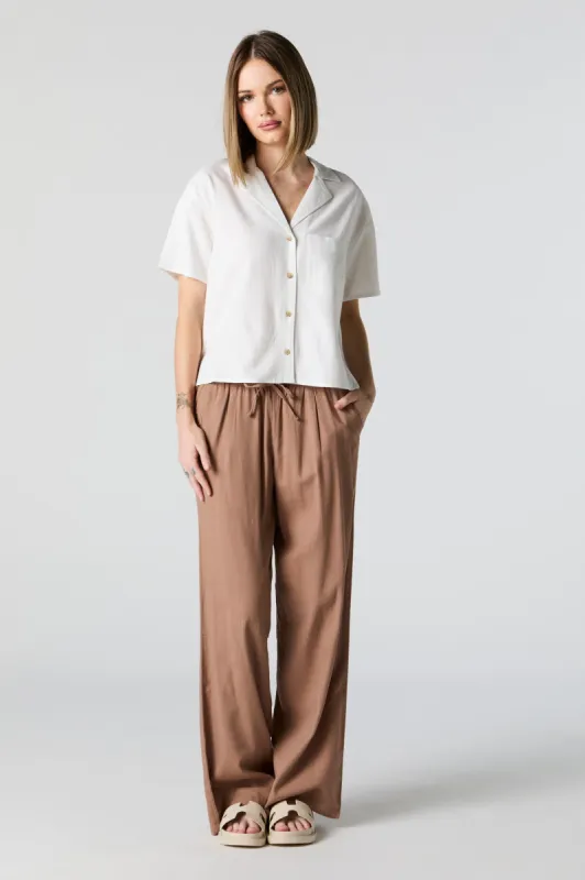 Pantalon à jambe droite en lin avec taille coulissante sold by Urban Planet
