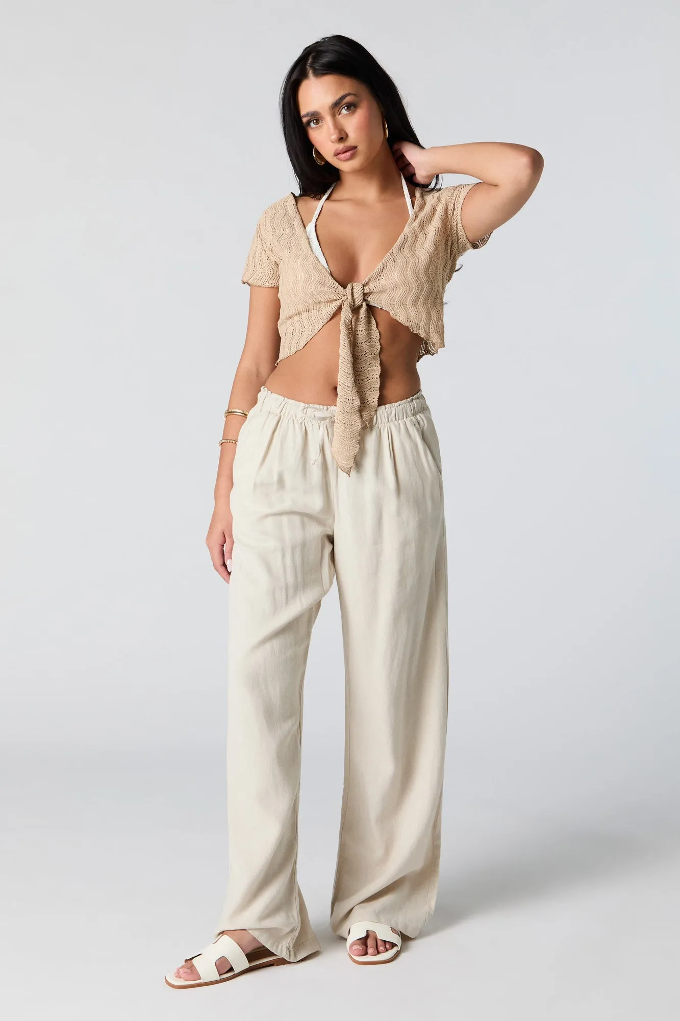 Crochet Front Tie Short Sleeve Cardigan sold by Urban Planet product image thumbnail 3