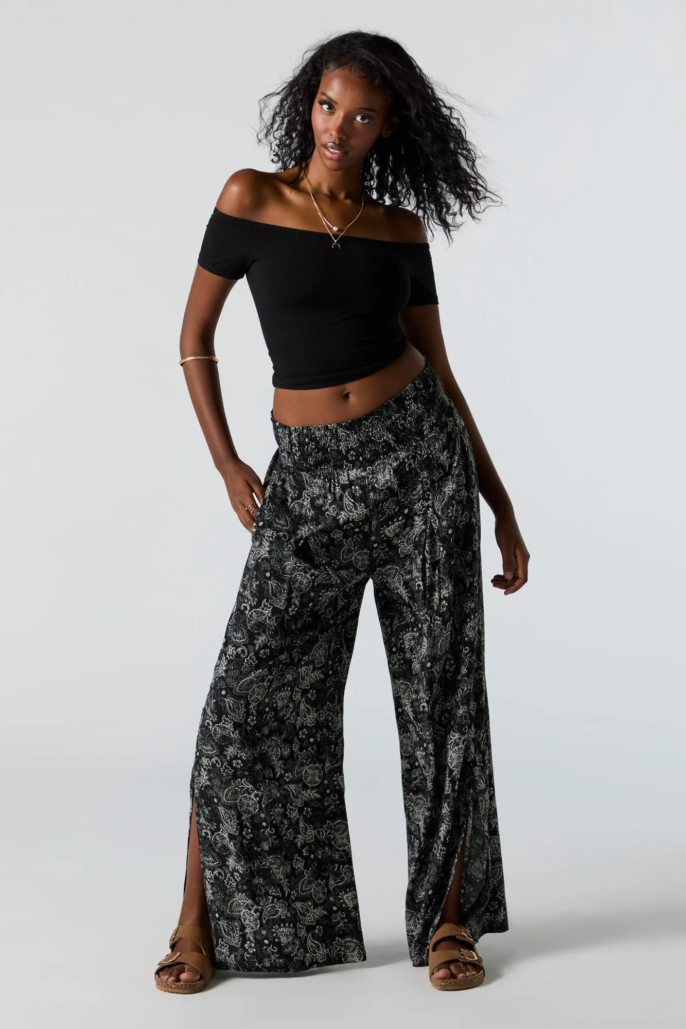 Abstract Print Smocked Palazzo Pant sold by Urban Planet