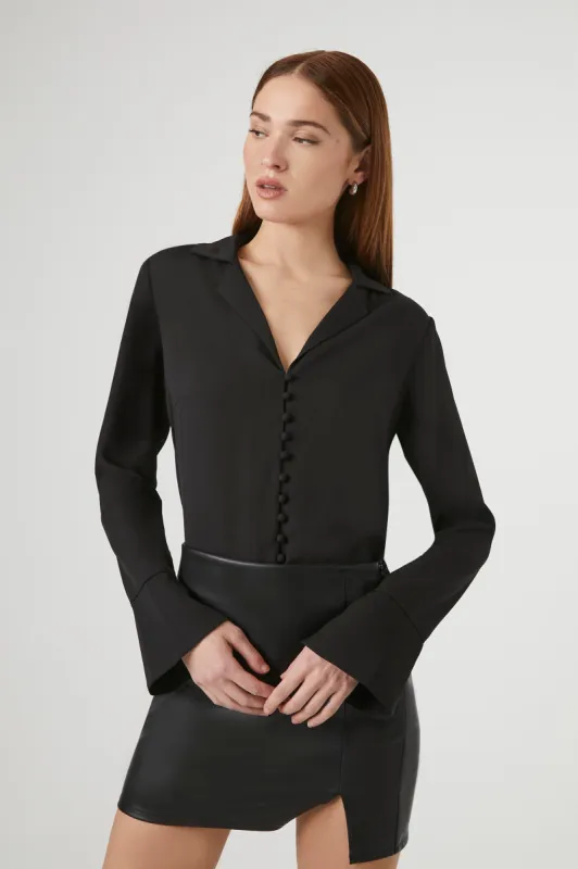 Buttoned Trumpet Sleeve Top made by Forever 21