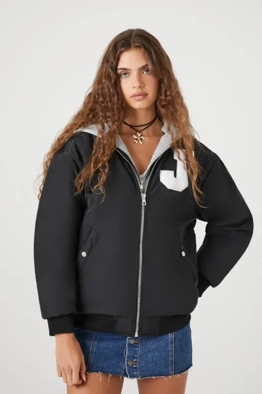 J Embroidered Zip-Up Bomber Jacket sold by Urban Planet
