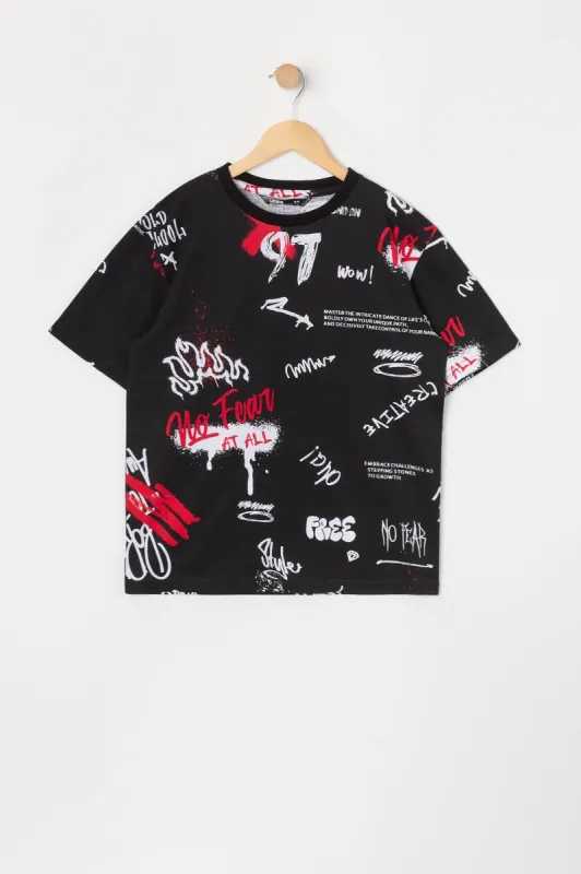 T-shirt à imprimé de graffiti noir pour garçons sold by Urban Planet