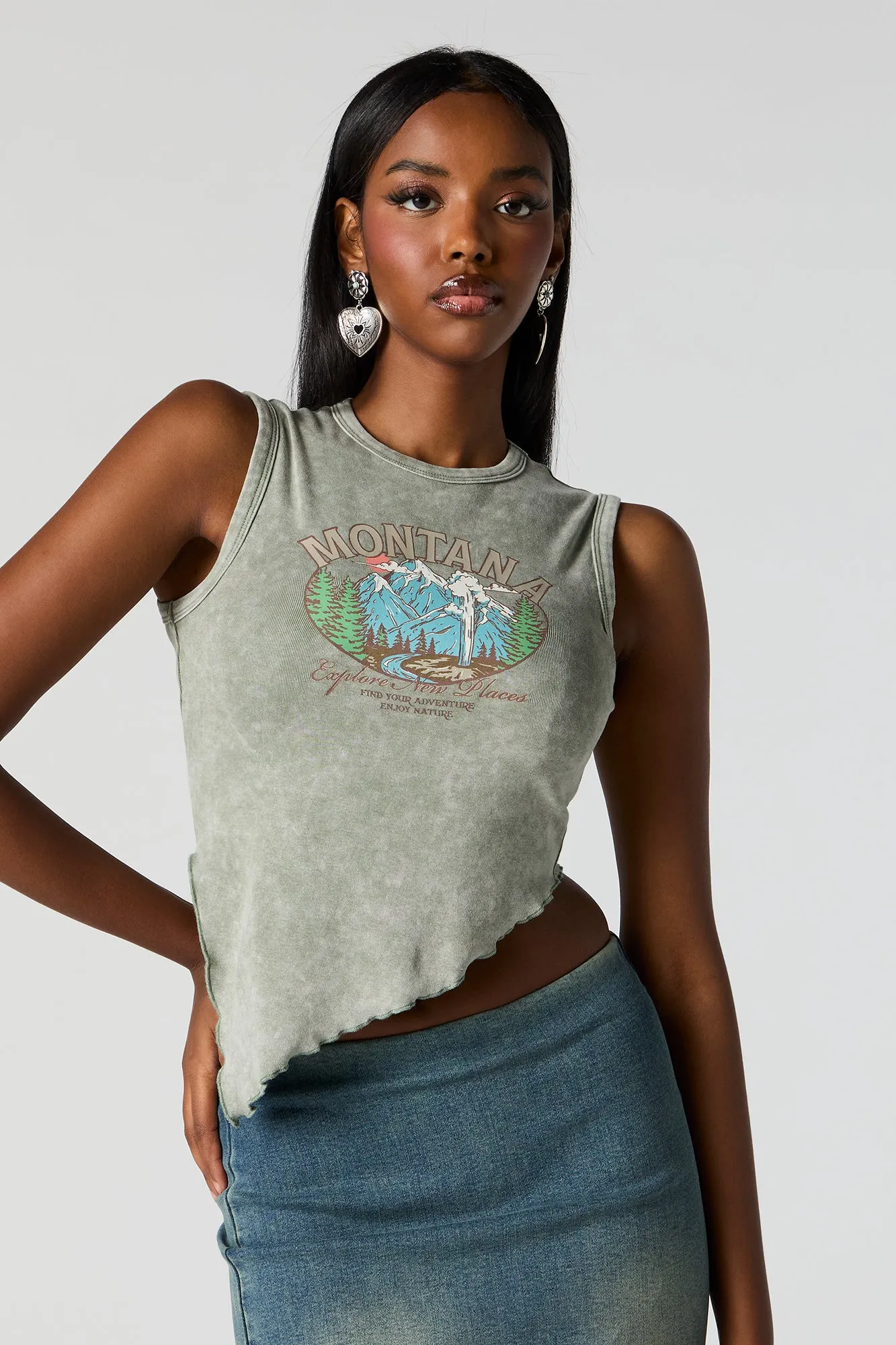 Montana Graphic Washed Assymetical Tank sold by Urban Planet product image thumbnail 4