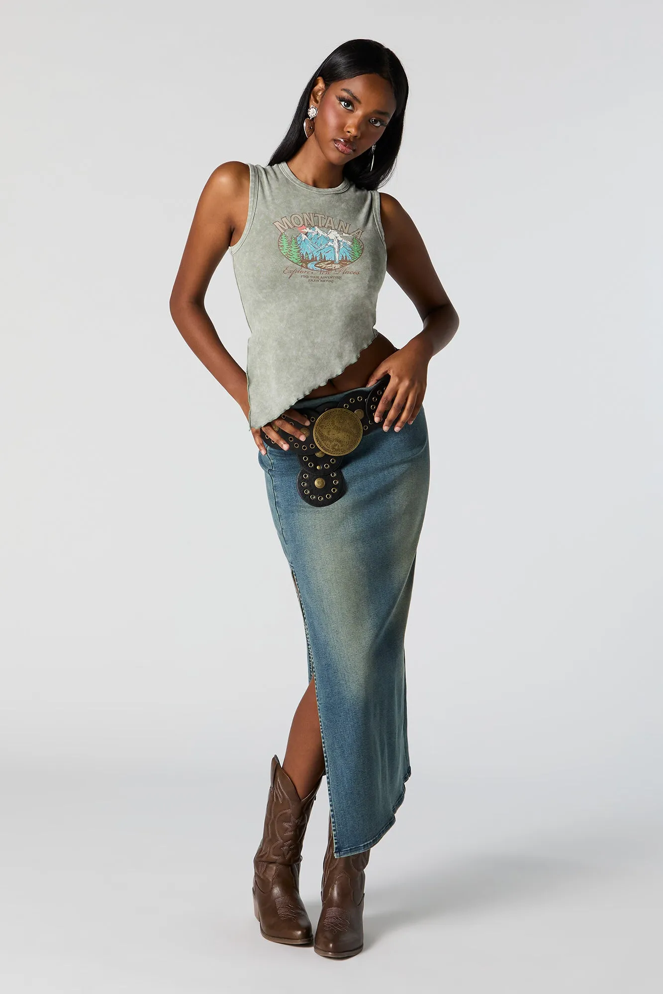 Montana Graphic Washed Assymetical Tank sold by Urban Planet product image thumbnail 3