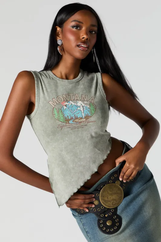 Montana Graphic Washed Assymetical Tank sold by Urban Planet