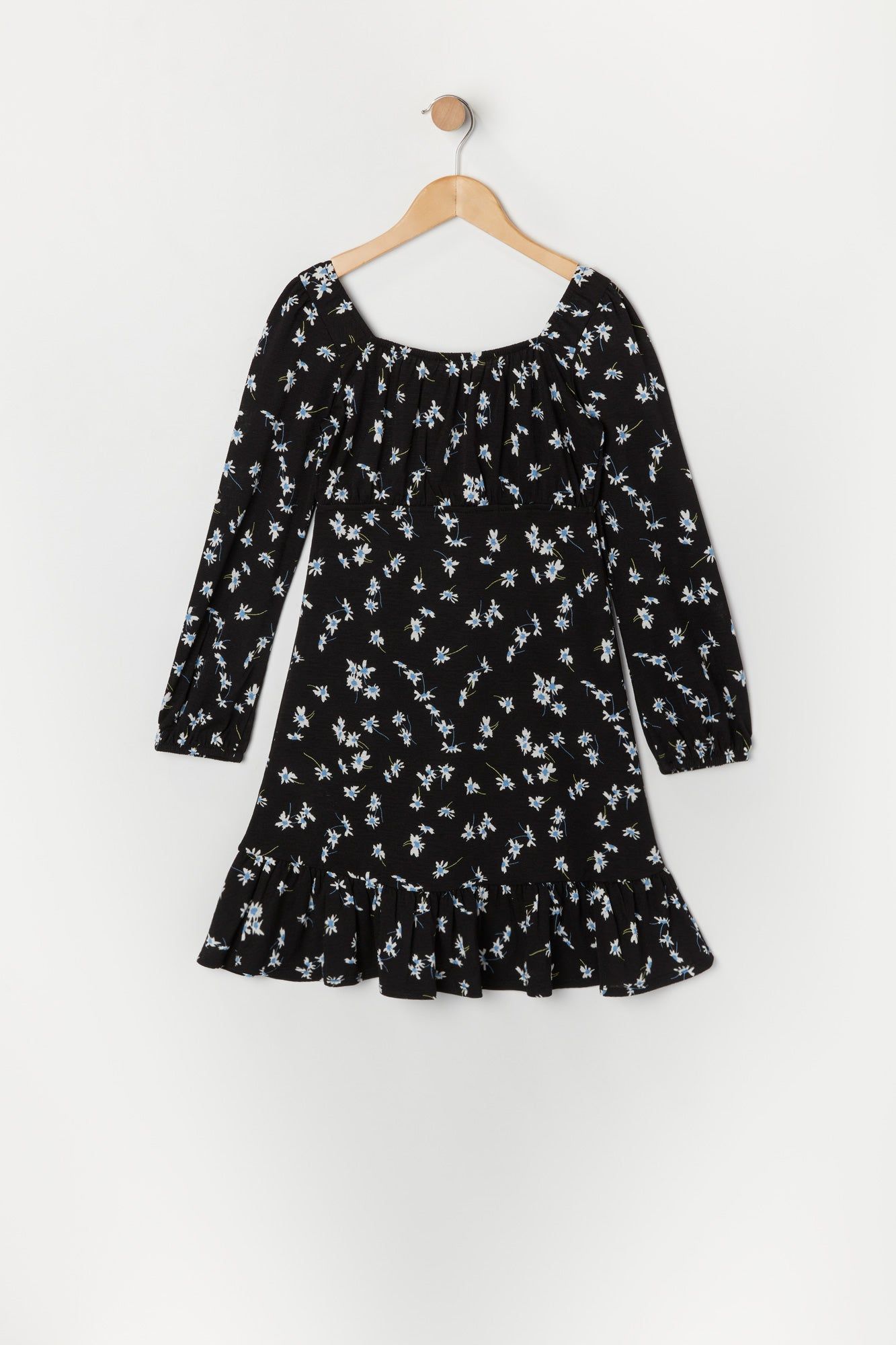 Girls Black Floral Long Sleeve Milkmaid Dress sold by Urban Planet product image thumbnail 2