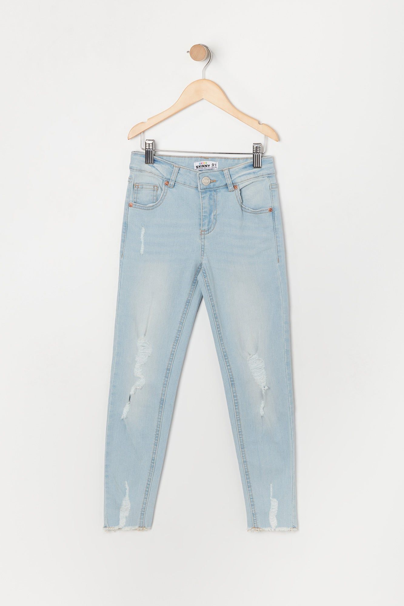 Girls Miami Light Wash Mid Rise Distressed Skinny Jean sold by Urban Planet