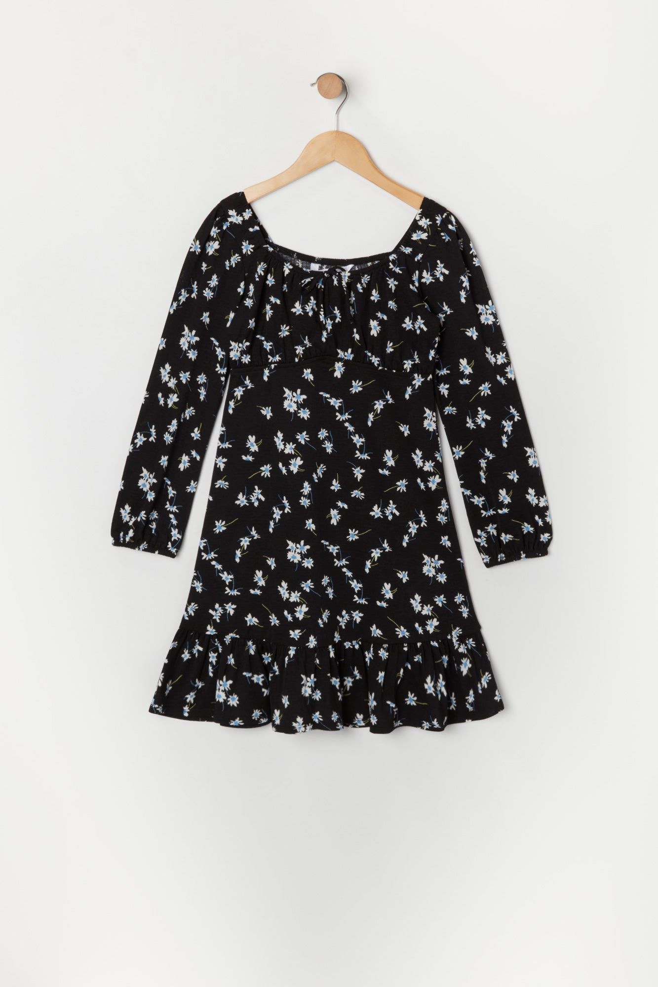 Girls Black Floral Long Sleeve Milkmaid Dress sold by Urban Planet