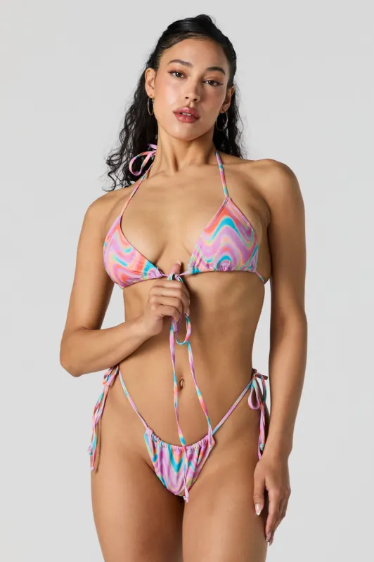 Haut de bikini bain-de-soleil triangulaire crocheté à imprimé de vague sold by Urban Planet