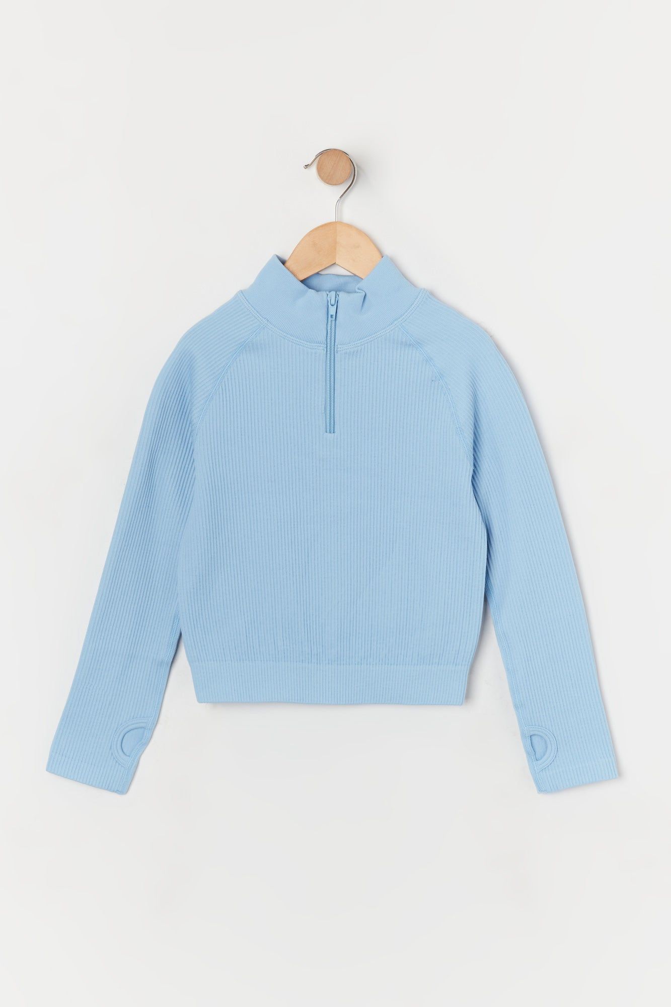Haut actif à demi-zip côtelé sans coutures pour fille bleu sold by Urban Planet