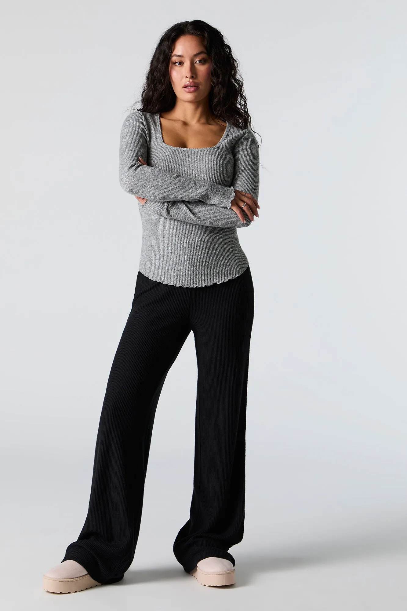Ribbed Knit Wide Leg Pant sold by Urban Planet product image thumbnail 4