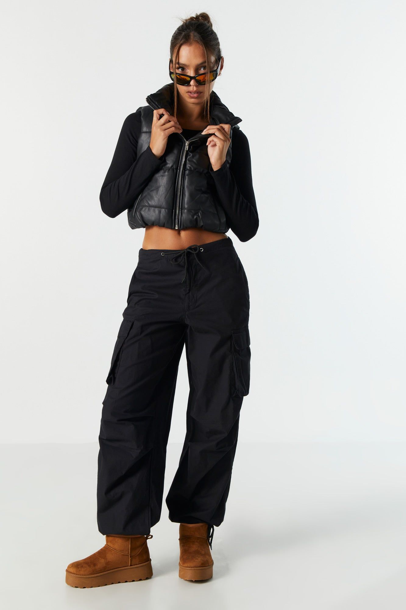 Faux Leather Cropped Puffer Vest sold by Urban Planet product image thumbnail 3